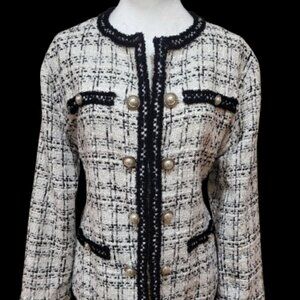 ADORE Women's L Tweed Black & White Embellished Blazer Jacket NWOT